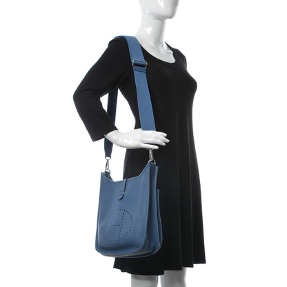 Hermes Taurillon Clemence Evelyne III PM Bleu Agate 2 of 10