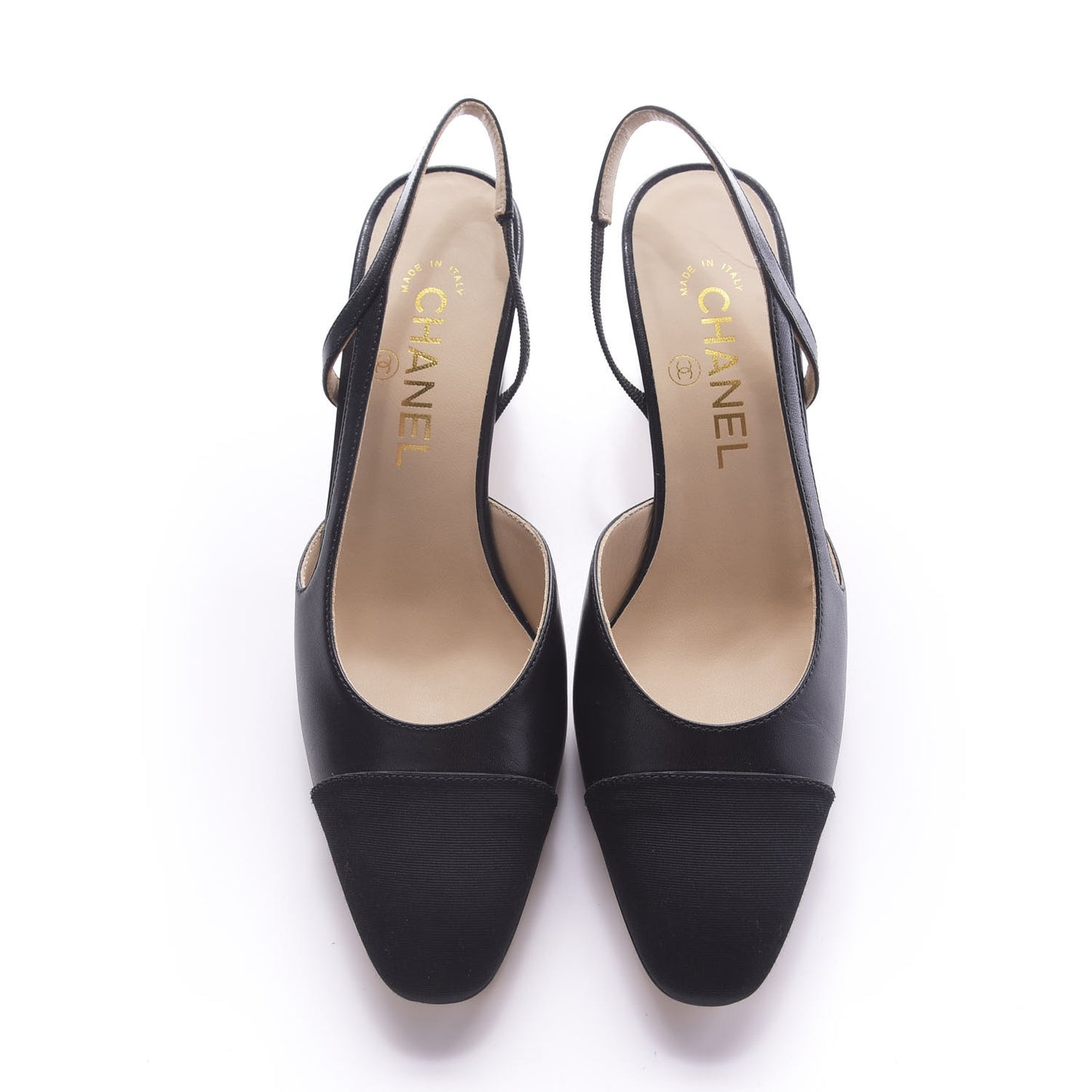 Goatskin Grosgrain Cap Toe CC Slingback Sandals 37 Black