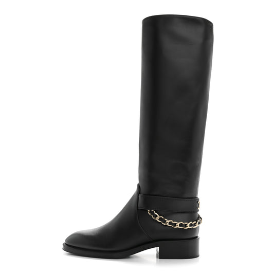 Calfskin Chain High Boots 38 Black