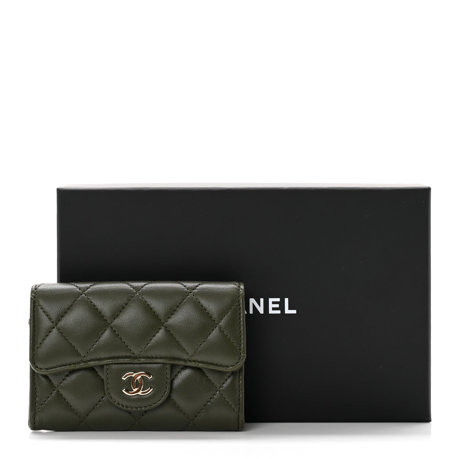 Chanel Lambskin Quilted Flap Card Holder Wallet Khaki 8 of 8