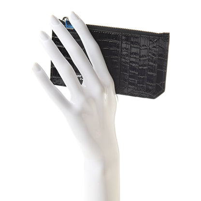 Saint Laurent Calfskin Crocodile Embossed 5 Fragments Zip Pouch Card Holder Black 2 of 8
