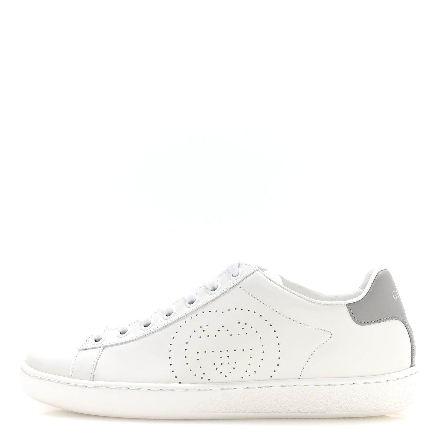 Calfskin Interlocking G Perforated Womens Ace Sneakers 36 White Grey Sky