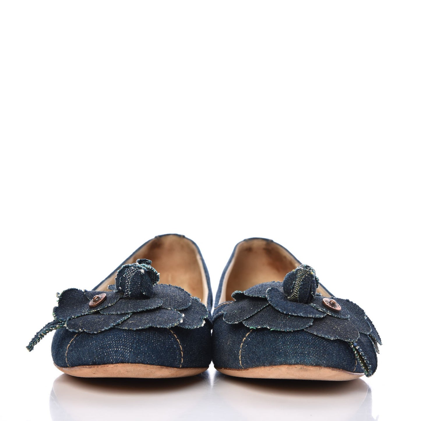 Denim Camellia Ballerina Flats 37 Navy Blue