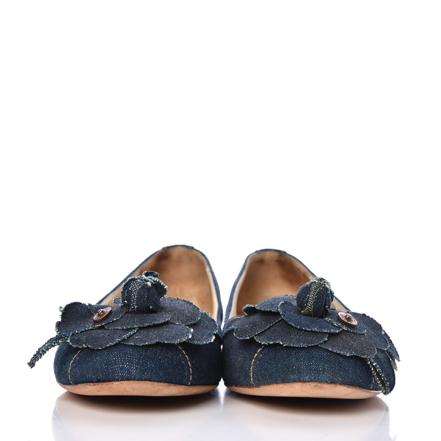 Chanel Denim Camellia Ballerina Flats 37 Navy Blue 2 of 13
