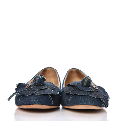 Chanel Denim Camellia Ballerina Flats 37 Navy Blue 2 of 13