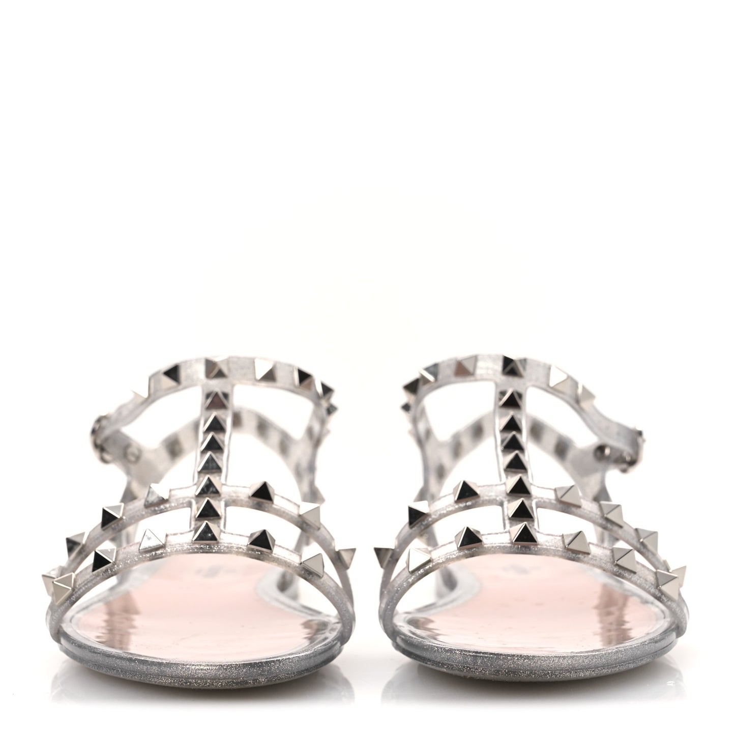 PVC Jelly Glitter Rockstud Caged Sandals 38 SIlver