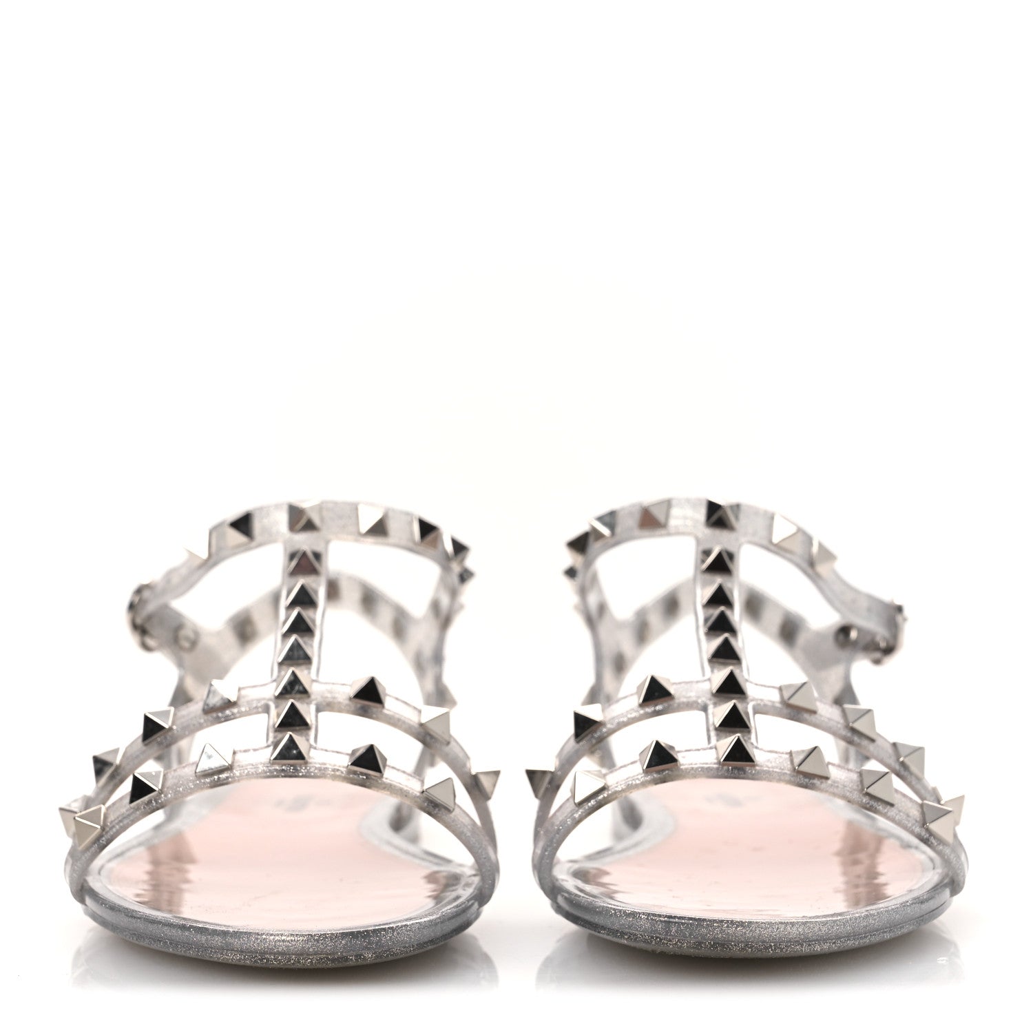 Valentino Garavani PVC Jelly Glitter Rockstud Caged Sandals 38 SIlver 3 of 12