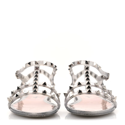 Valentino Garavani PVC Jelly Glitter Rockstud Caged Sandals 38 SIlver 3 of 12