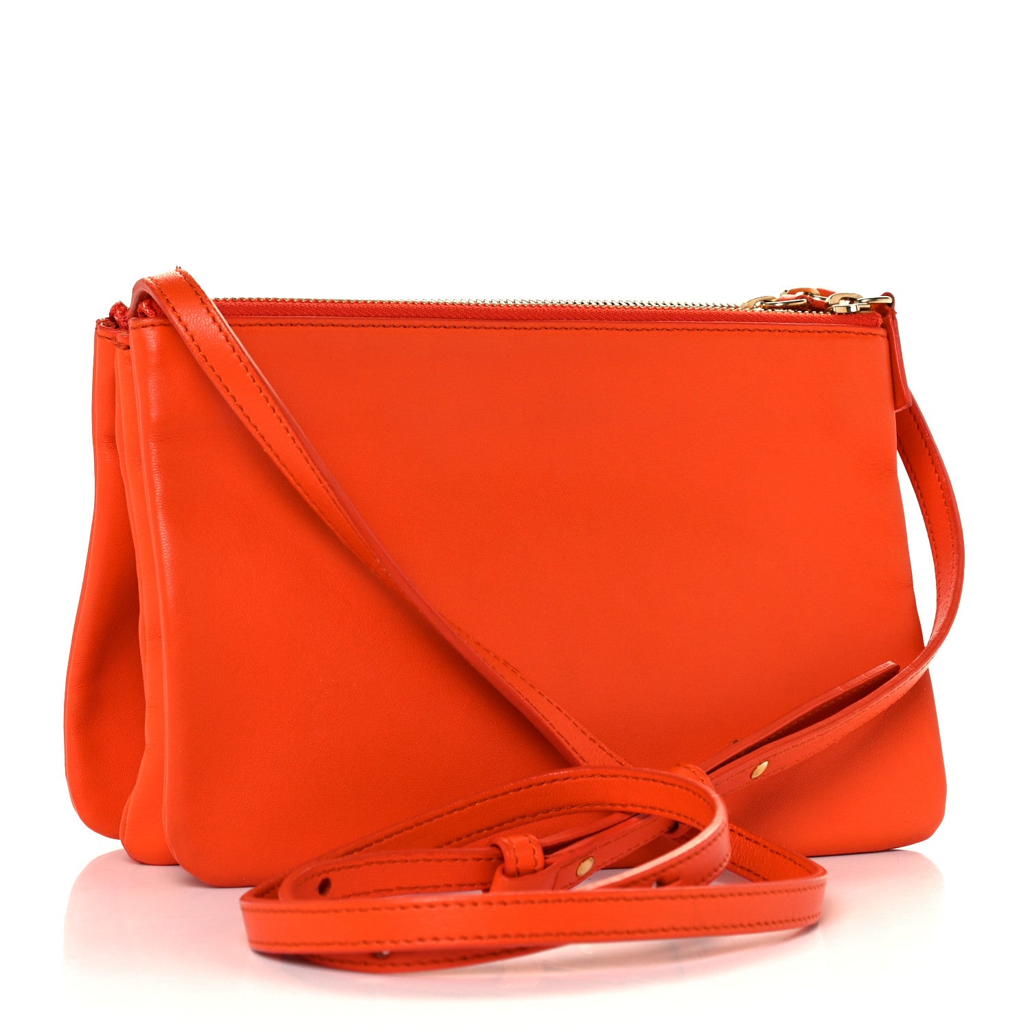 Celine Lambskin Small Trio Crossbody Bag Bright Orange 3 of 12