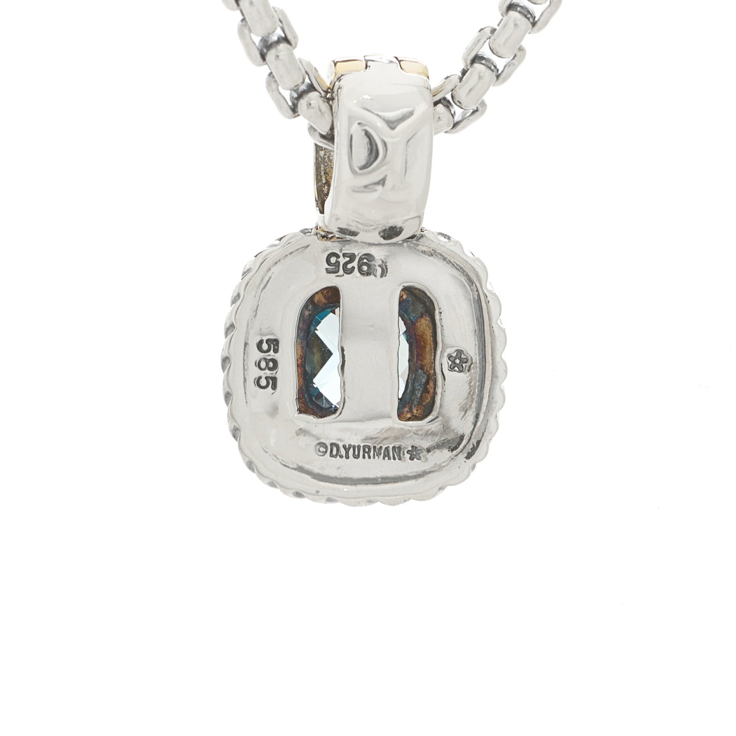 Sterling Silver 14K Yellow Gold Blue Topaz 7mm Albion Enhancer Pendant Necklace