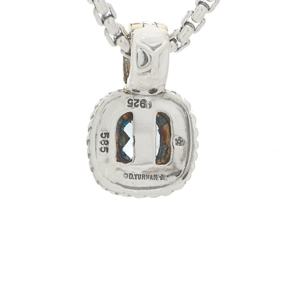 David Yurman Sterling Silver 14K Yellow Gold Blue Topaz 7mm Albion Enhancer Pendant Necklace 5 of 5