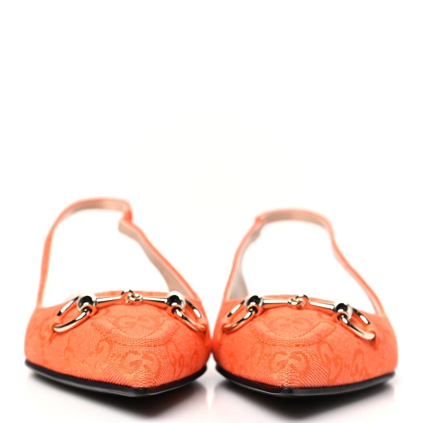 New Canvas GG Monogram Nappa Charlotte Horsebit Womens Slingback Ballet Flat 37.5 Orange