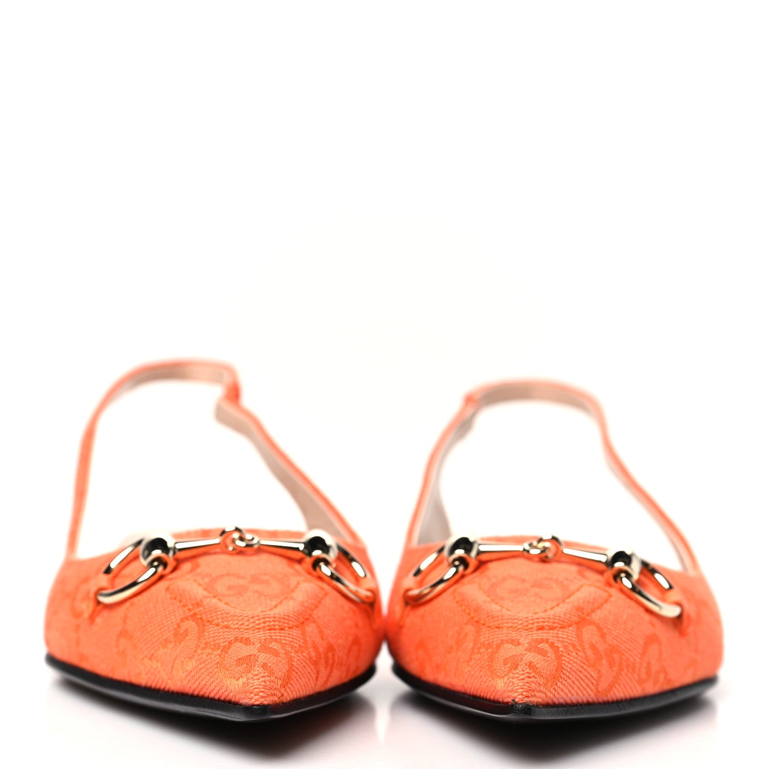 Gucci New Canvas GG Monogram Nappa Charlotte Horsebit Womens Slingback Ballet Flat 37.5 Orange 2 of 10