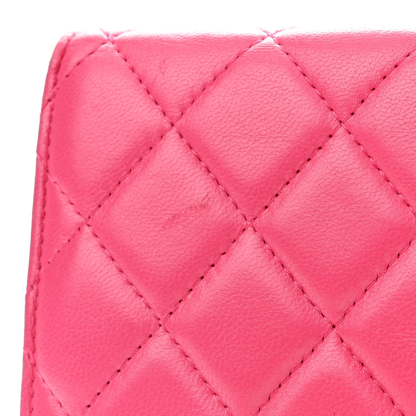 Lambskin Quilted Wallet On Chain WOC Dark Pink