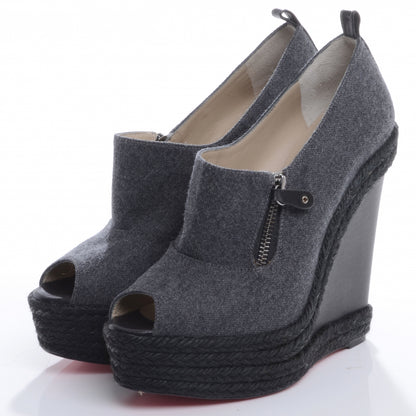 Christian Louboutin Flannel Rope Calfskin Deroba 140 Wedge Ankle Boots 39 Grey Black 3 of 8