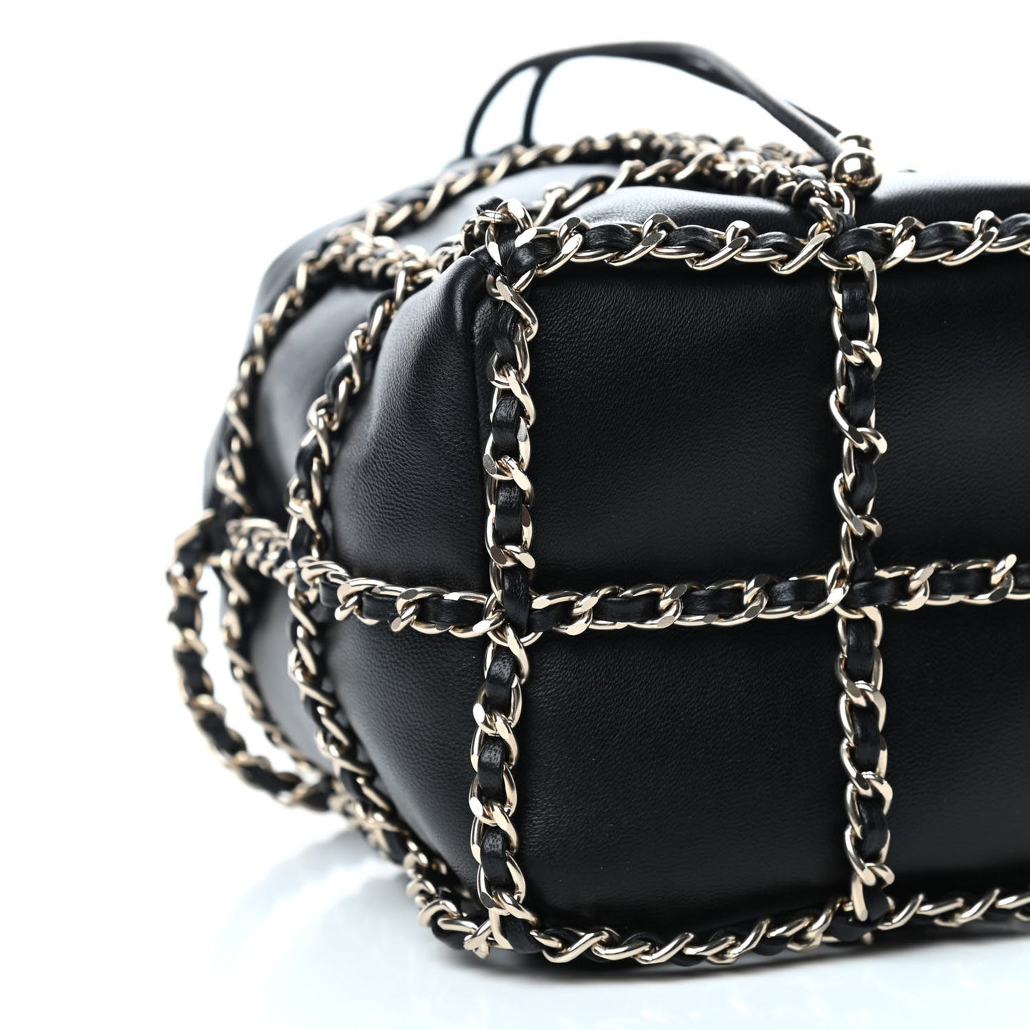 Lambskin Bucket Chain Drawstring Bag Black