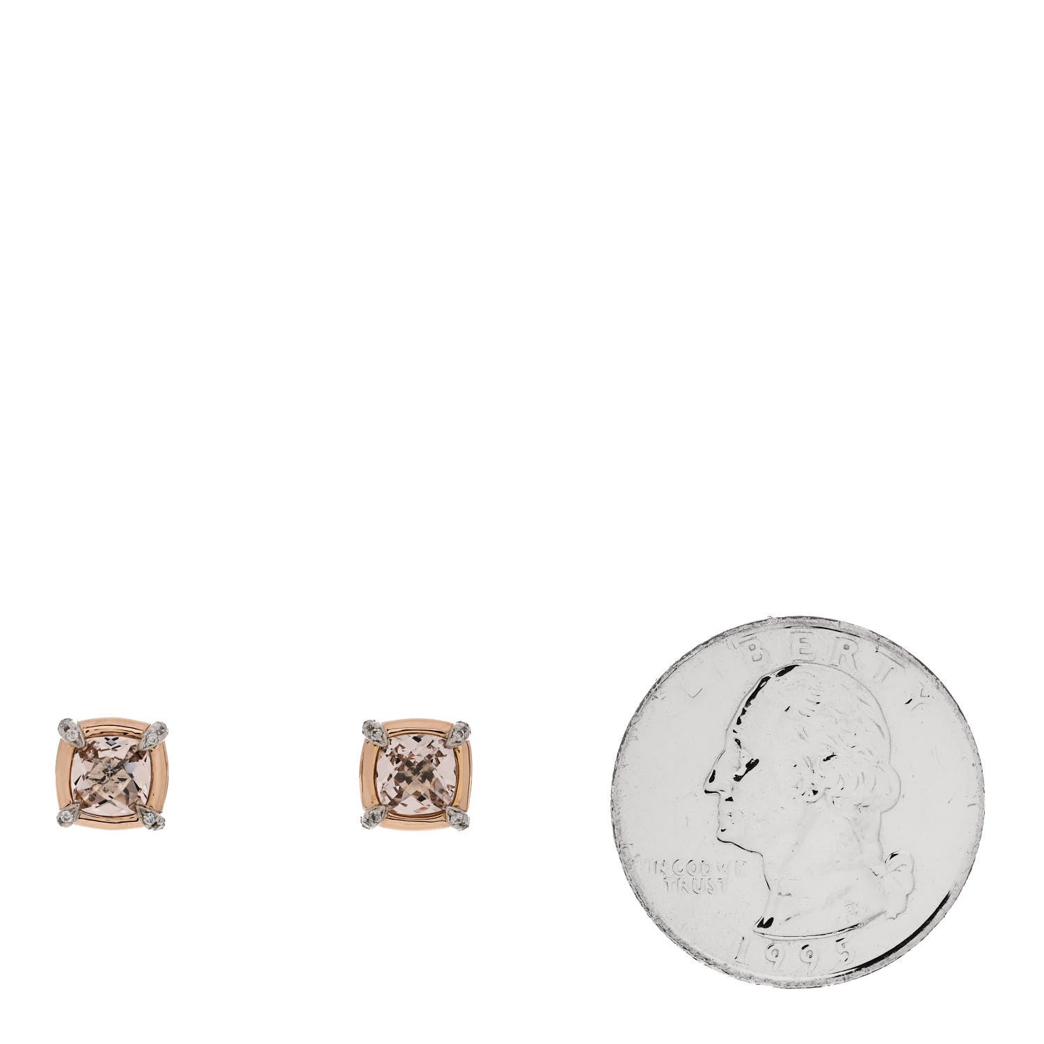 David Yurman 18K Rose Gold Sterling Silver Diamond Morganite 5mm Petite Chatelaine Bezel Earrings 2 of 4