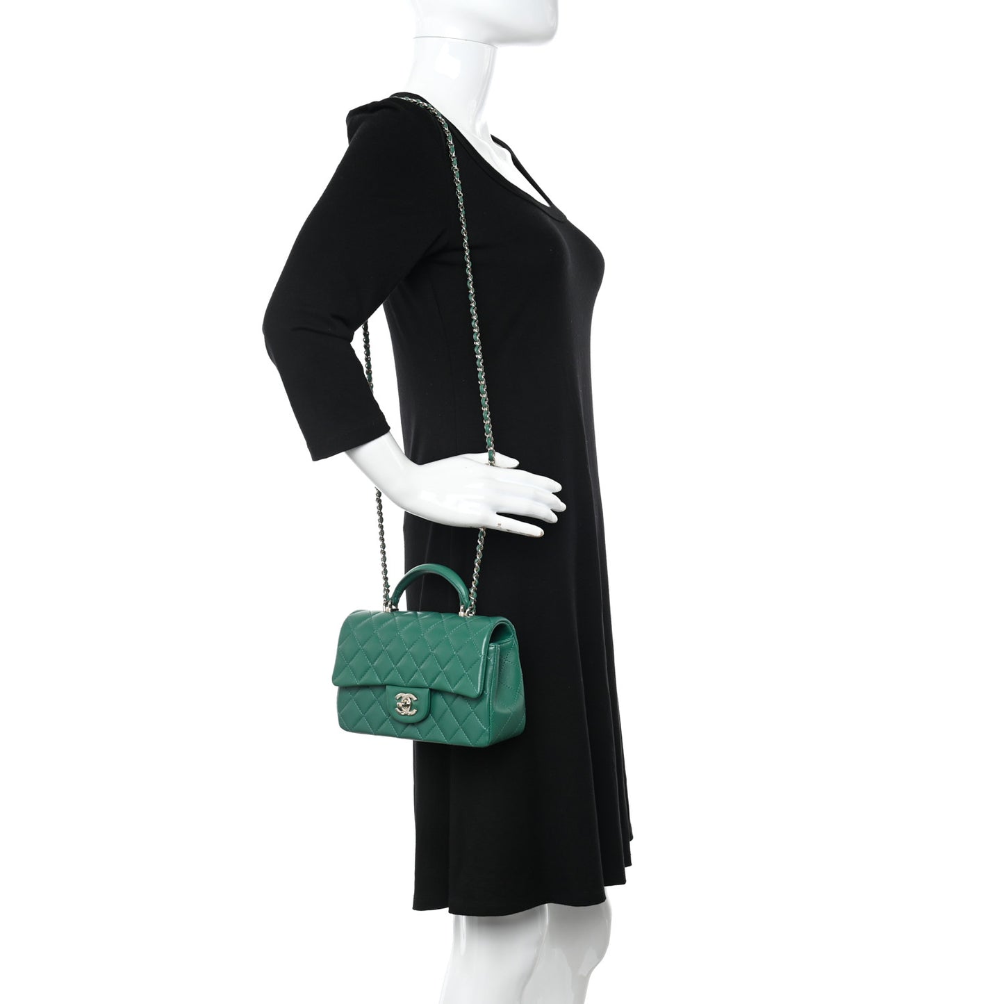 Lambskin Quilted Mini Top Handle Rectangular Flap Green