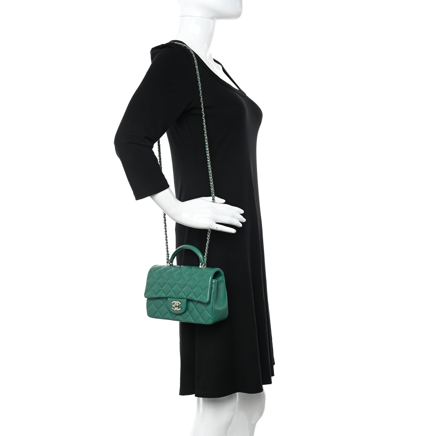 Chanel Lambskin Quilted Mini Top Handle Rectangular Flap Green 2 of 11
