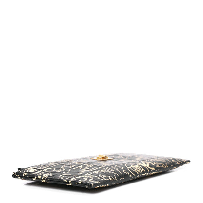 Chanel Calfskin Crocodile Embossed Graffiti 2.55 Cocodile Reissue Zip Pouch Black Gold 4 of 12