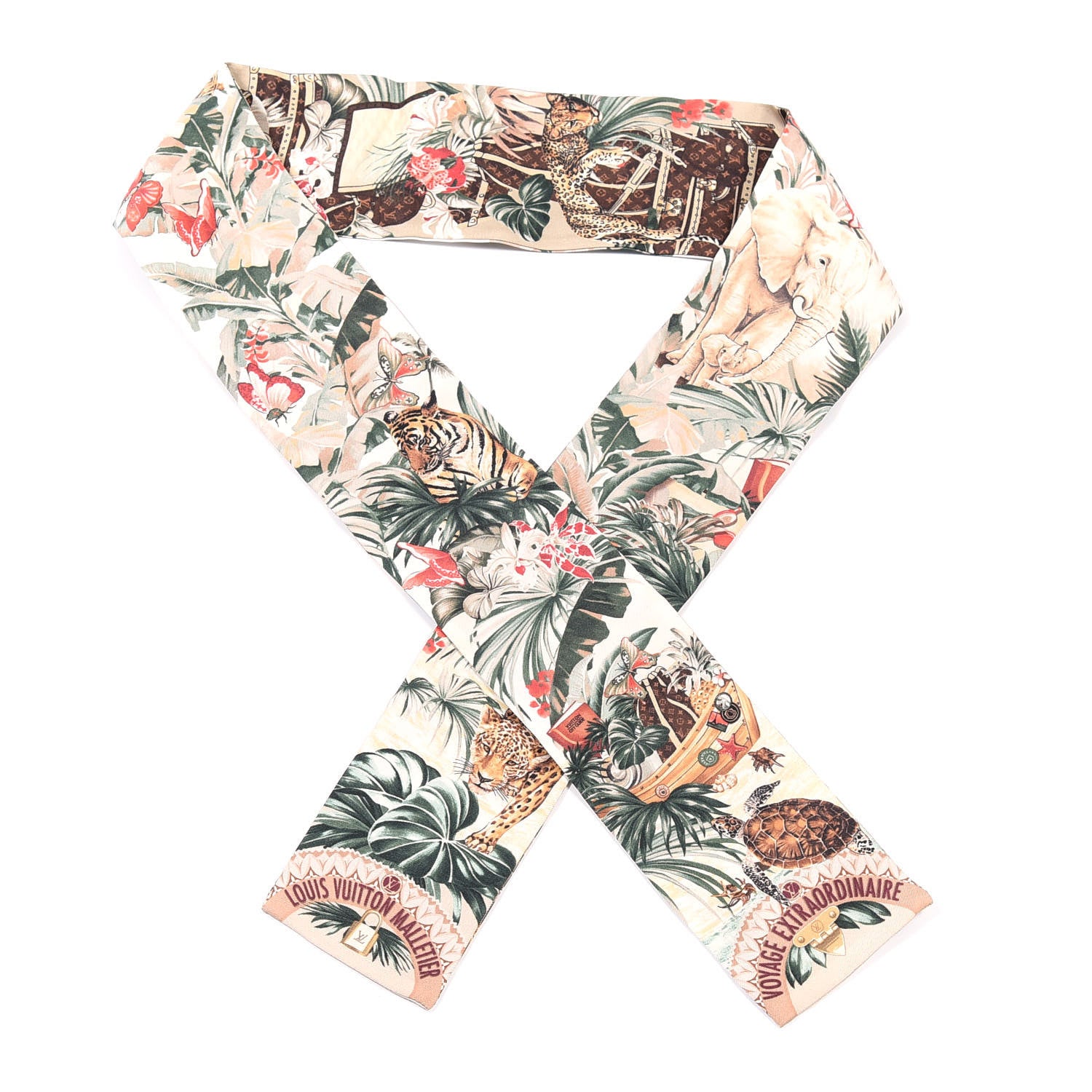 Louis Vuitton Silk Voyage Extraordinaire Bandeau Beige Green 1 of 3