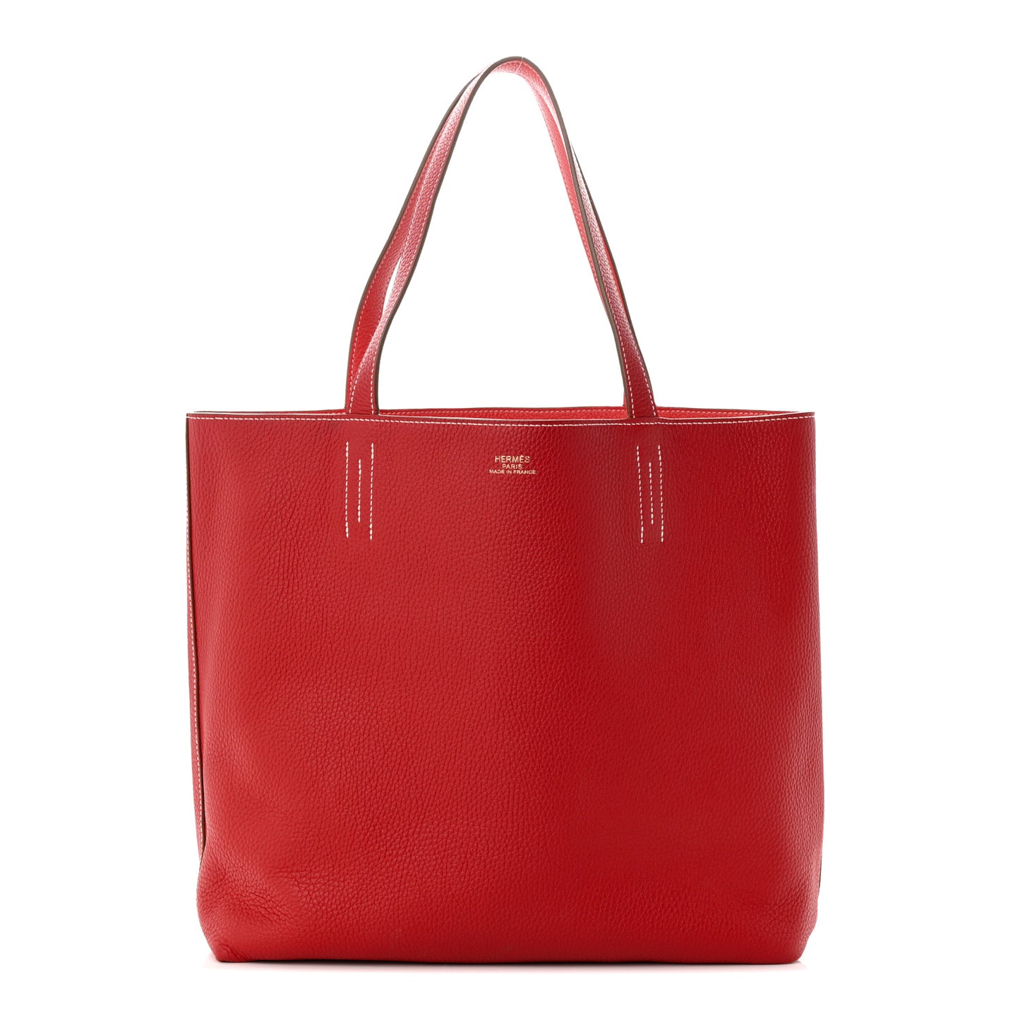 Taurillon Clemence Double Sens 45 Reversible Tote Rouge Casaque Rose Jaipur