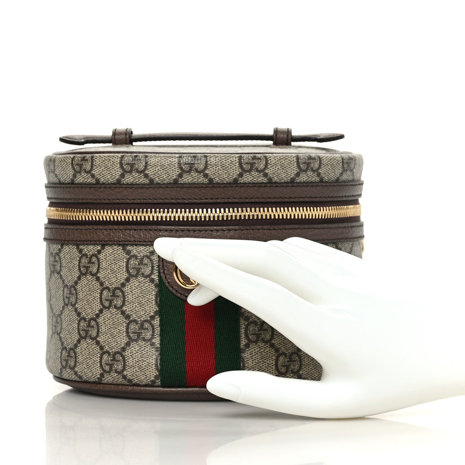 Gucci GG Supreme Monogram Textured Calfskin Web Ophidia Vanity Cosmetic Case Beige Ebony New Acero 2 of 10