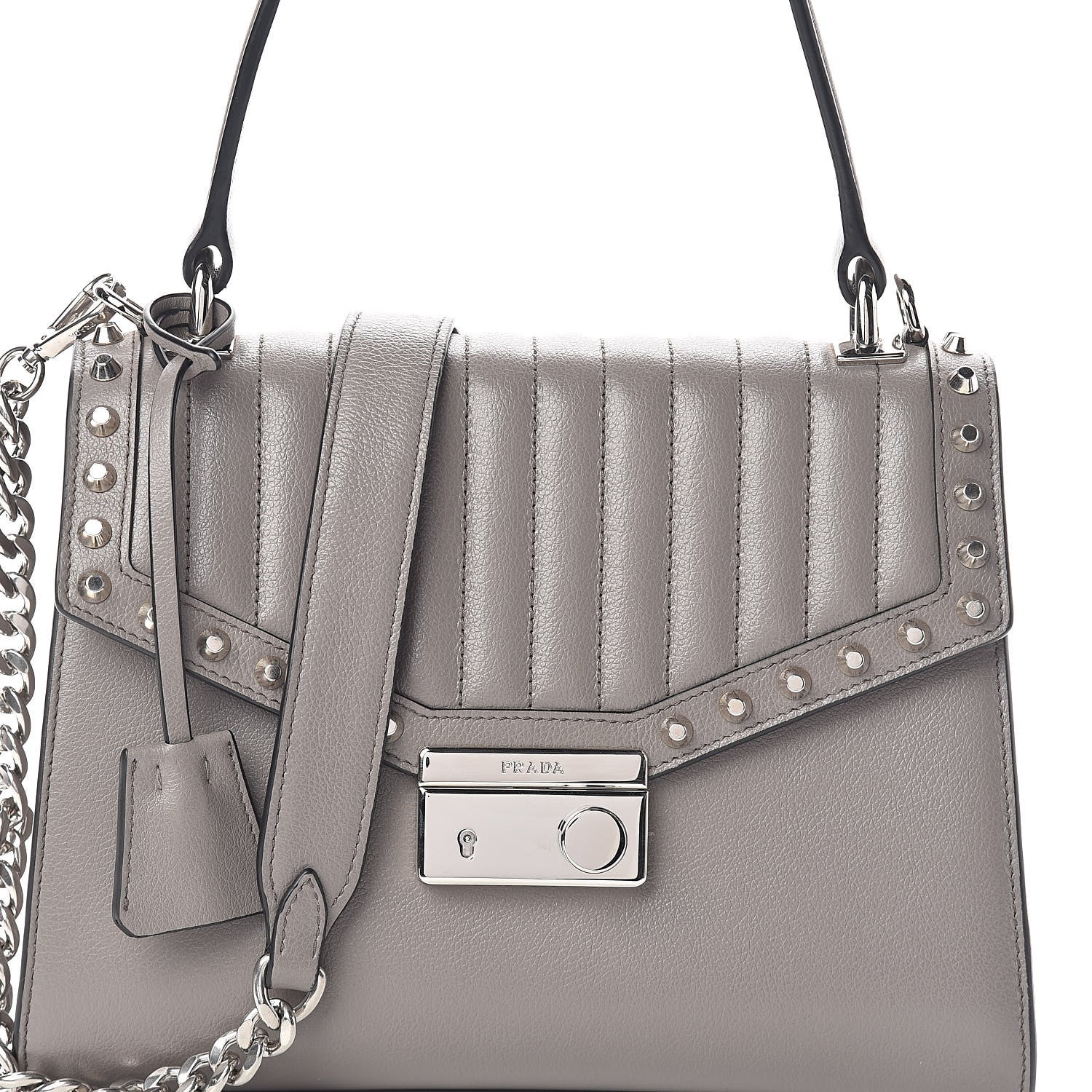 Prada Glace Calfskin Studded Sound Shoulder Bag Argilla 7 of 9