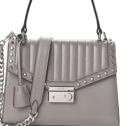 Prada Glace Calfskin Studded Sound Shoulder Bag Argilla 7 of 9