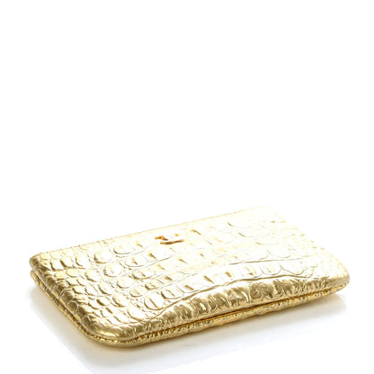 Chanel Metallic Calfskin Crocodile Embossed Cocodile Small Cosmetic Case Gold 4 of 7