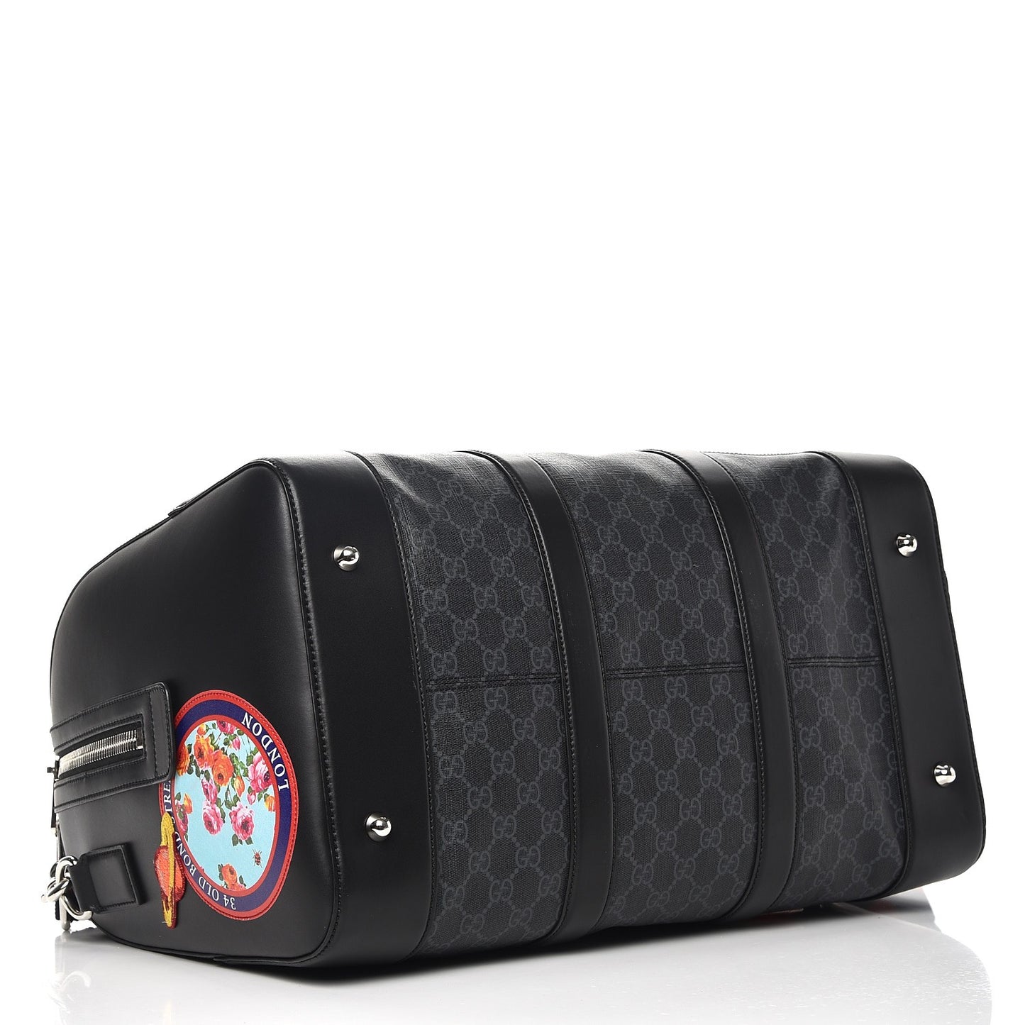 Soft GG Supreme Monogram Appia Calfskin Web Night Courrier Medium Carry On Duffle Black Grey