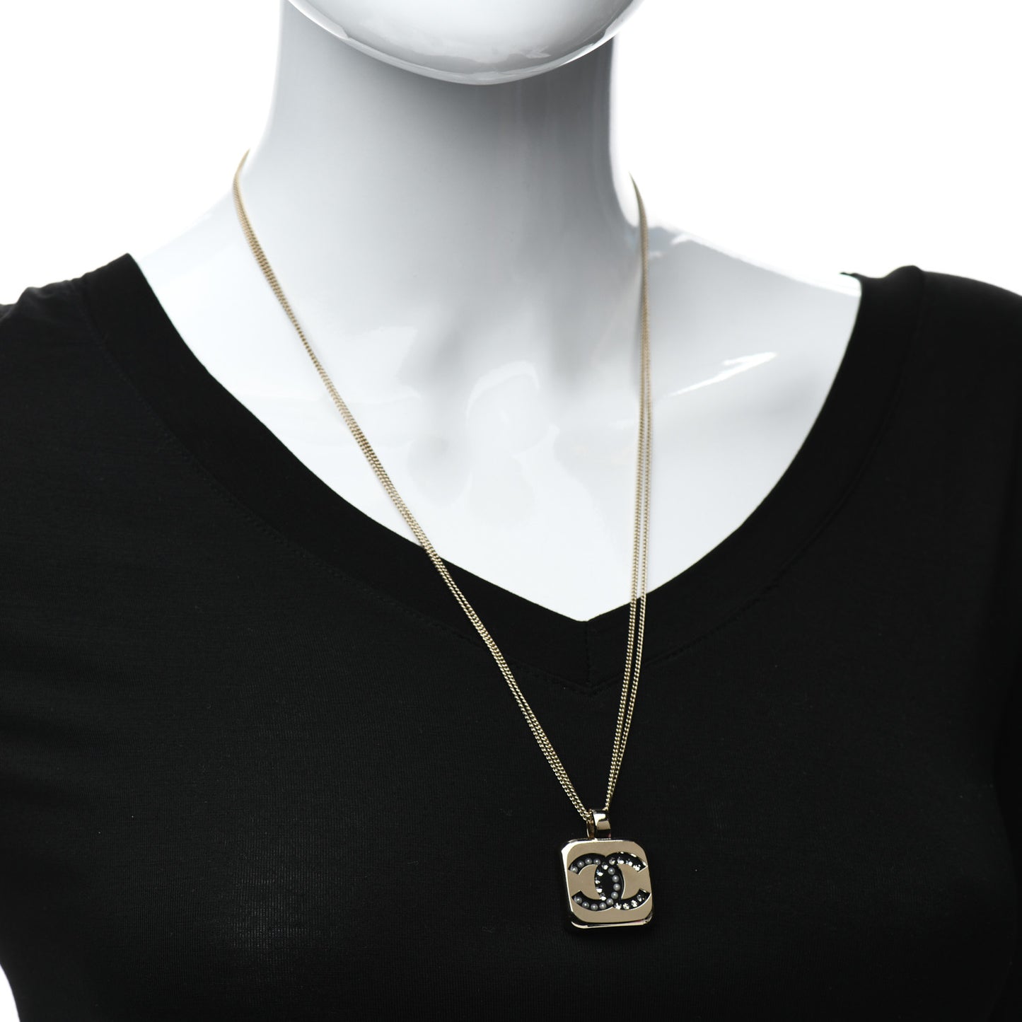 Crystal CC Square Pendant Necklace Gold