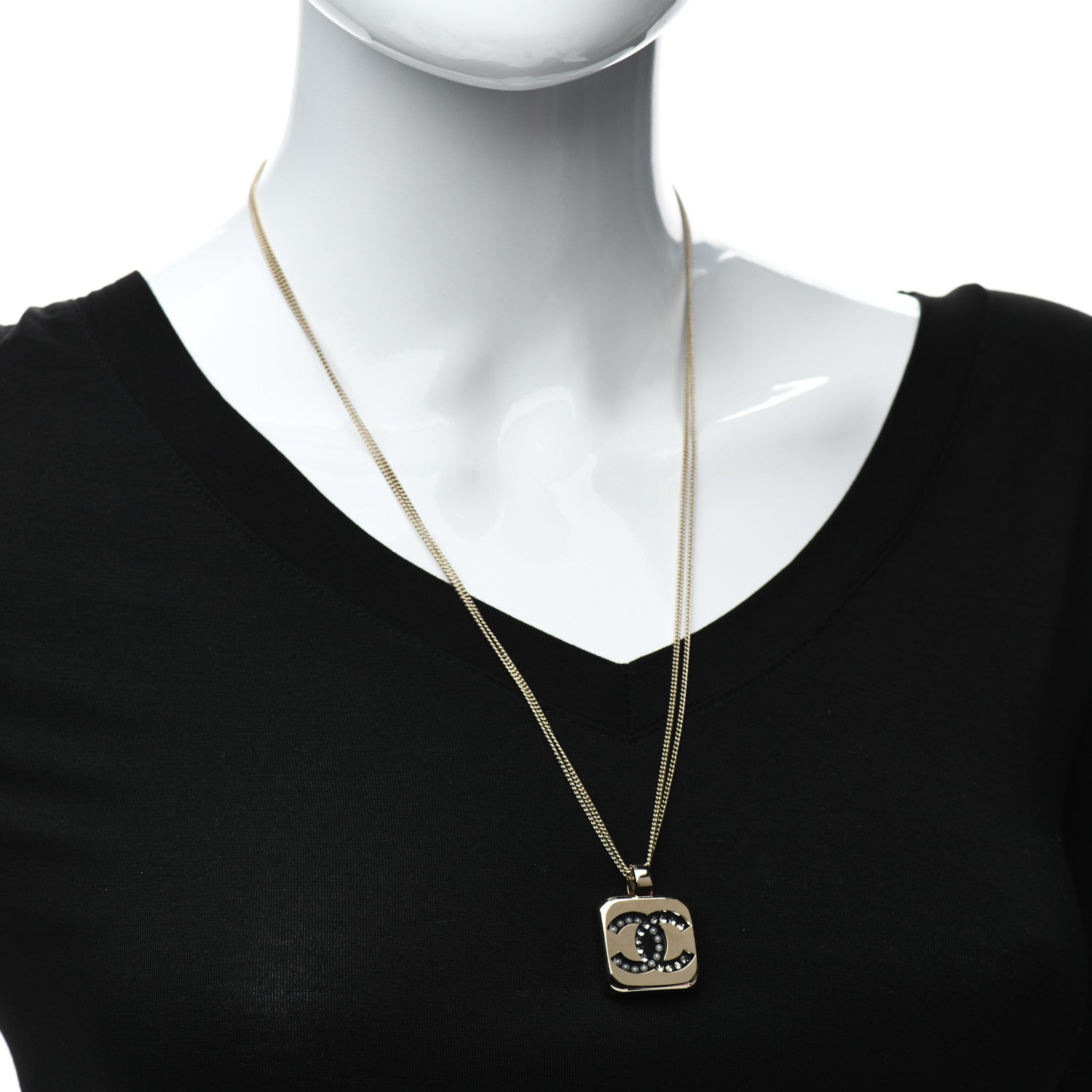 Chanel Crystal CC Square Pendant Necklace Gold 2 of 4