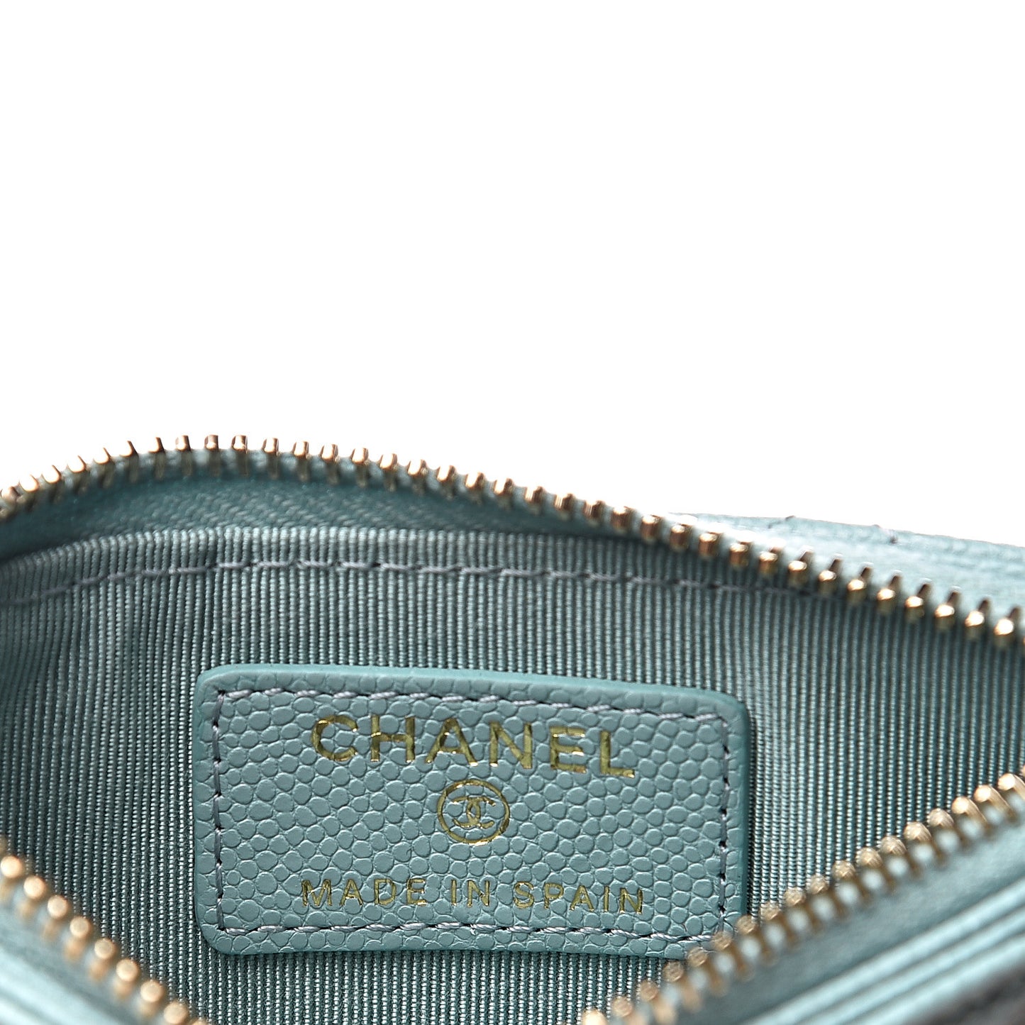 Caviar Quilted Flap Zip Card Holder Light Blue