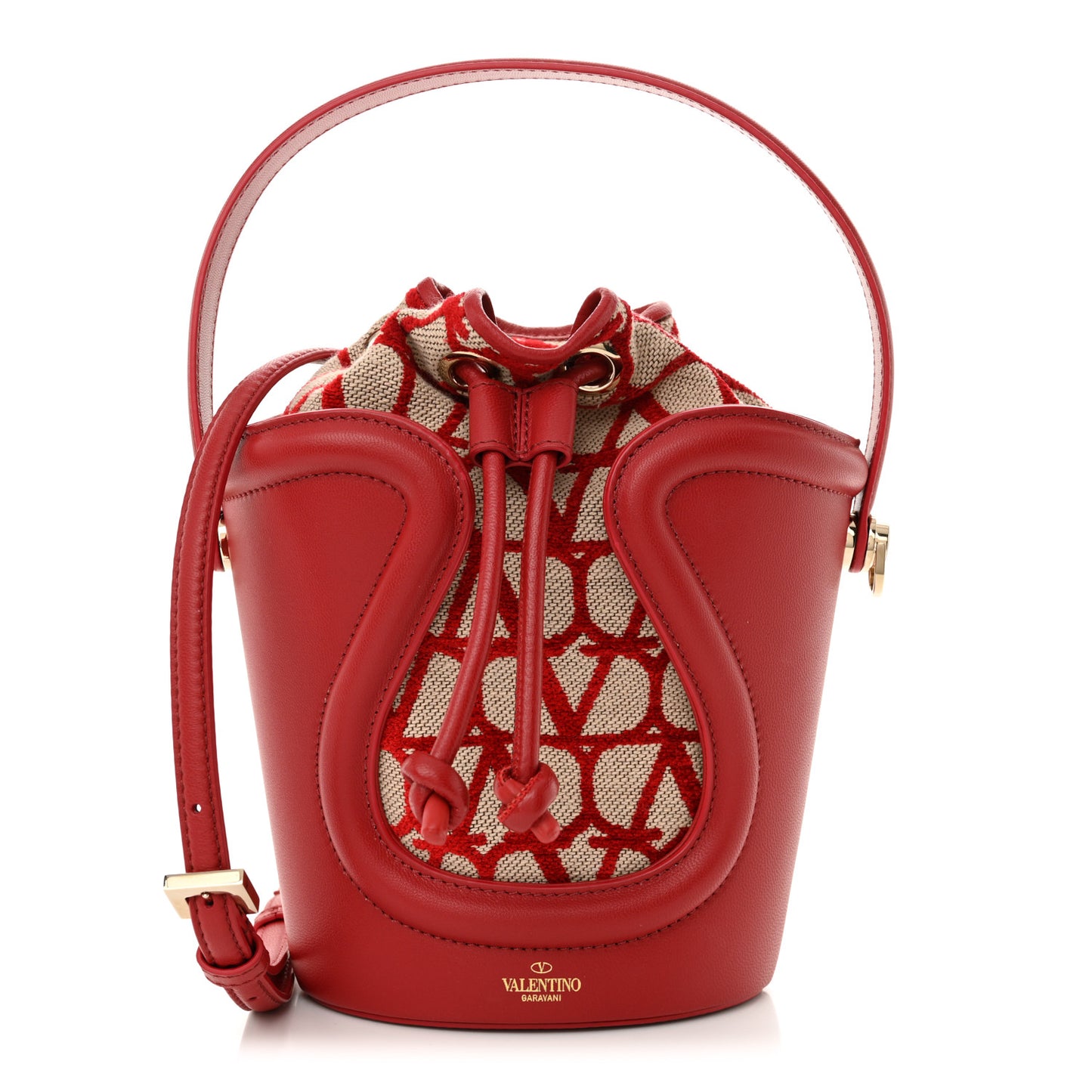 Toile Iconographe Nappa Le Cinquième Bucket Bag Naturale Rosso Valentino