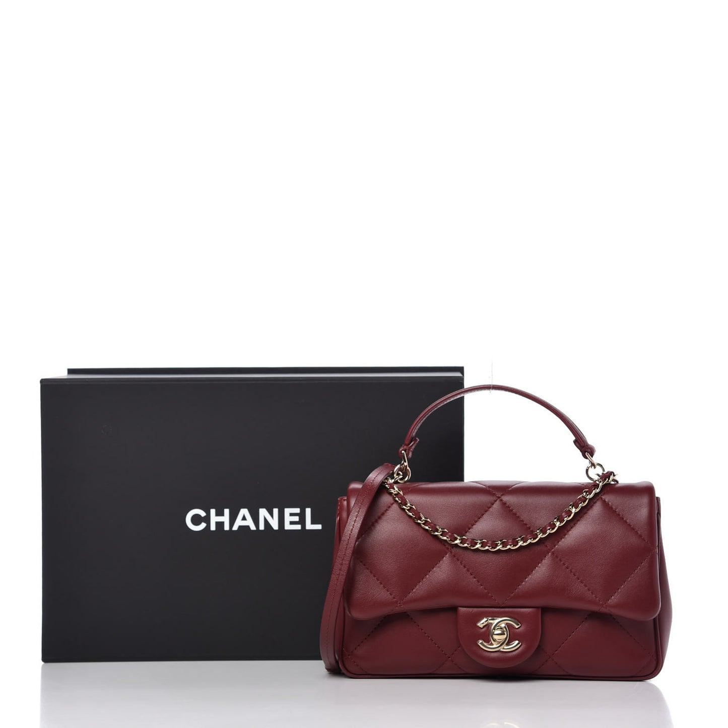 Lambskin Quilted Small Easy Carry Flap Burgundy