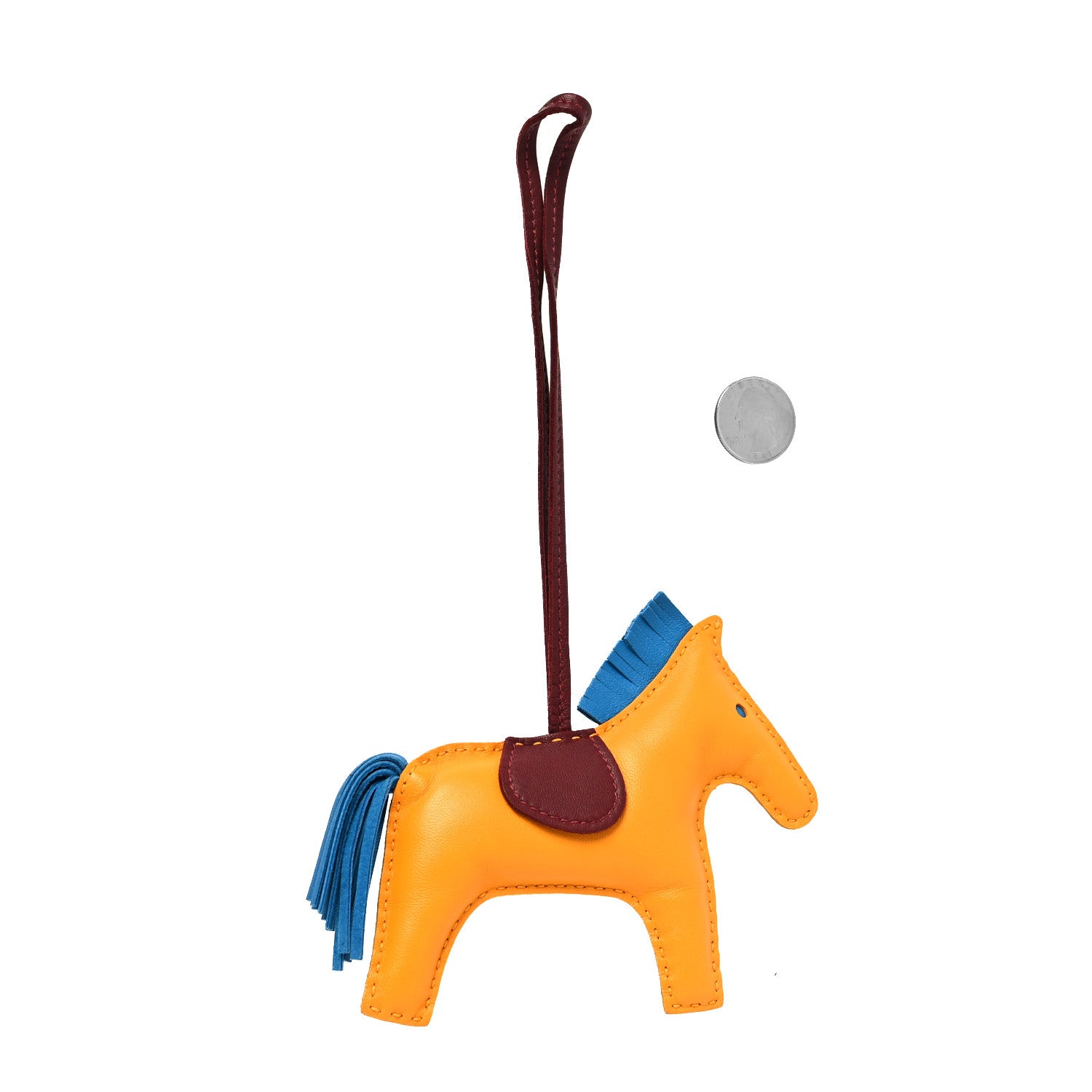 Hermes Milo Lambskin Grigri Rodeo Horse Bag Charm MM Jaune D'Or Bleu Zanzibar Rouge H 2 of 3