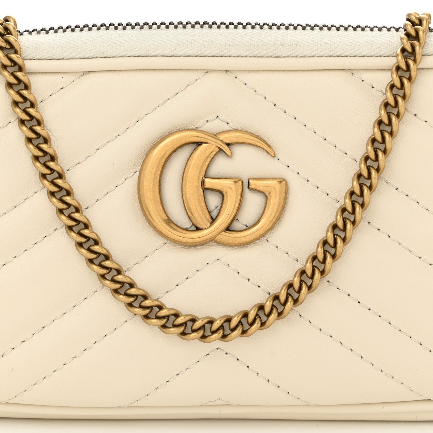 Gucci Calfskin Matelasse Mini GG Marmont Chain Crossbody Bag White 8 of 11