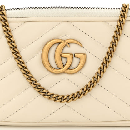 Gucci Calfskin Matelasse Mini GG Marmont Chain Crossbody Bag White 8 of 11