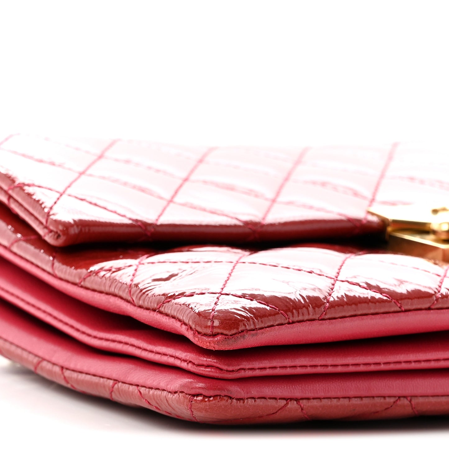 Patent Goatskin Quilted Small 3 Pocket Accordion Flap Red