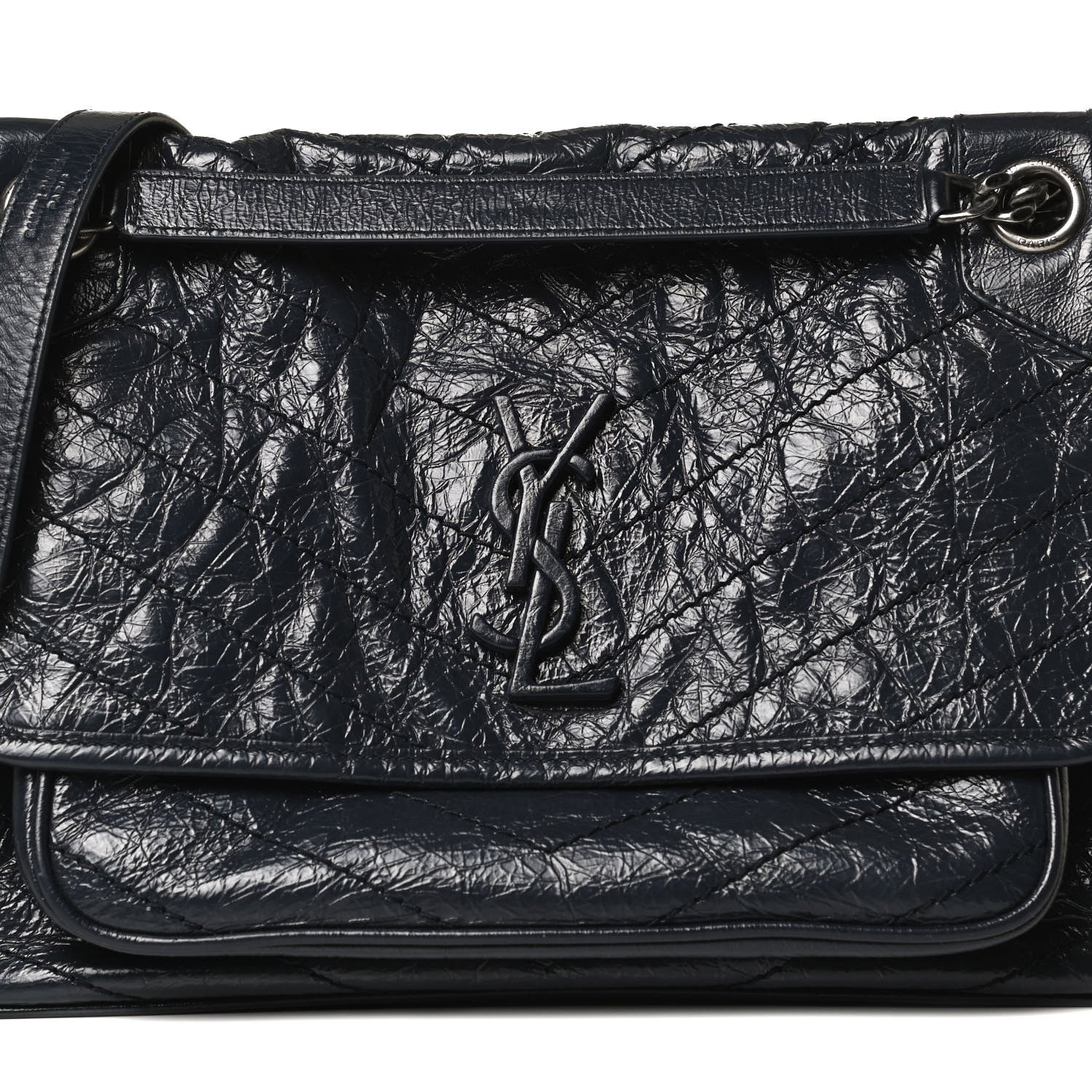 Saint Laurent Crinkled Calfskin Matelasse Monogram Medium Niki Chain Satchel Dark Blue 8 of 15