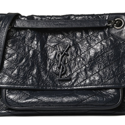 Saint Laurent Crinkled Calfskin Matelasse Monogram Medium Niki Chain Satchel Dark Blue 8 of 15