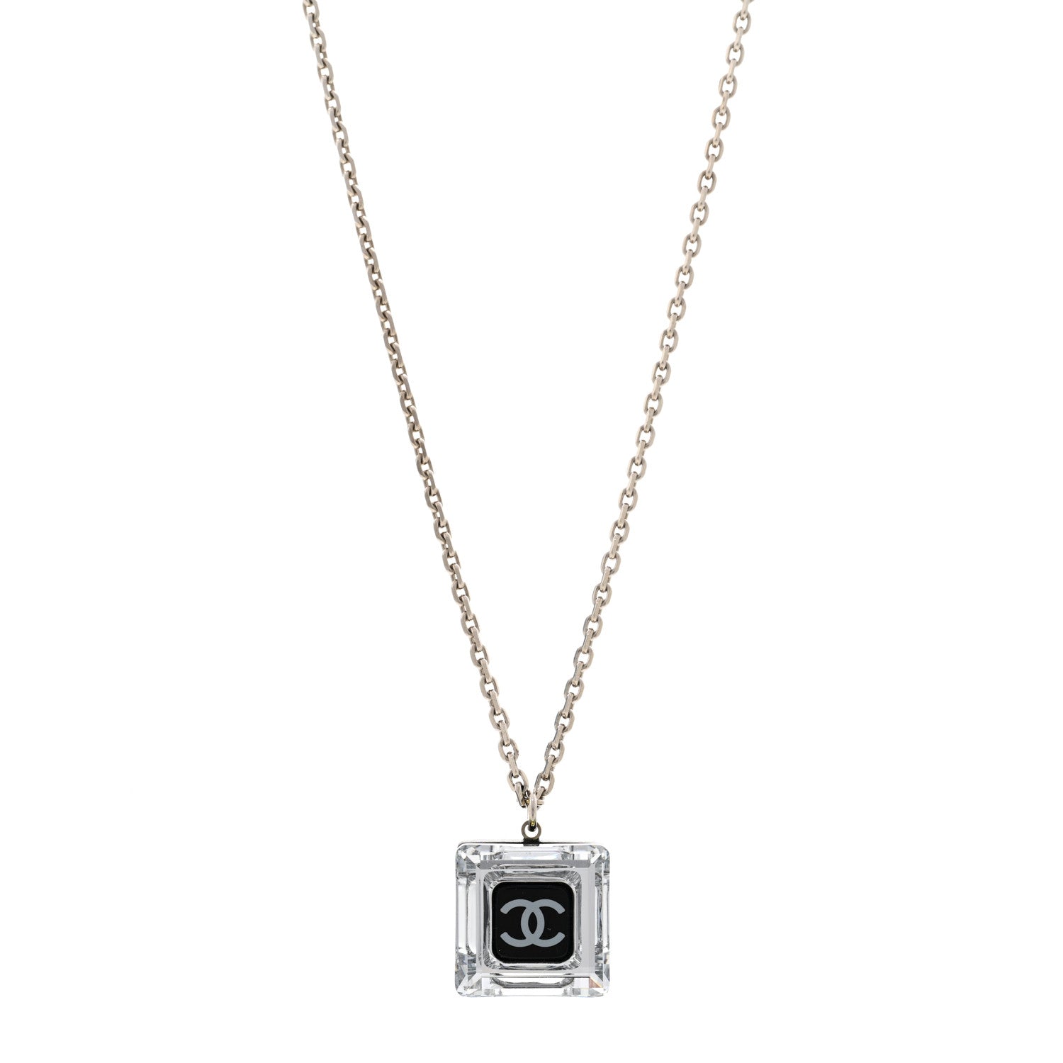Chanel Resin Strass Geometric Square CC Necklace Black 1 of 6