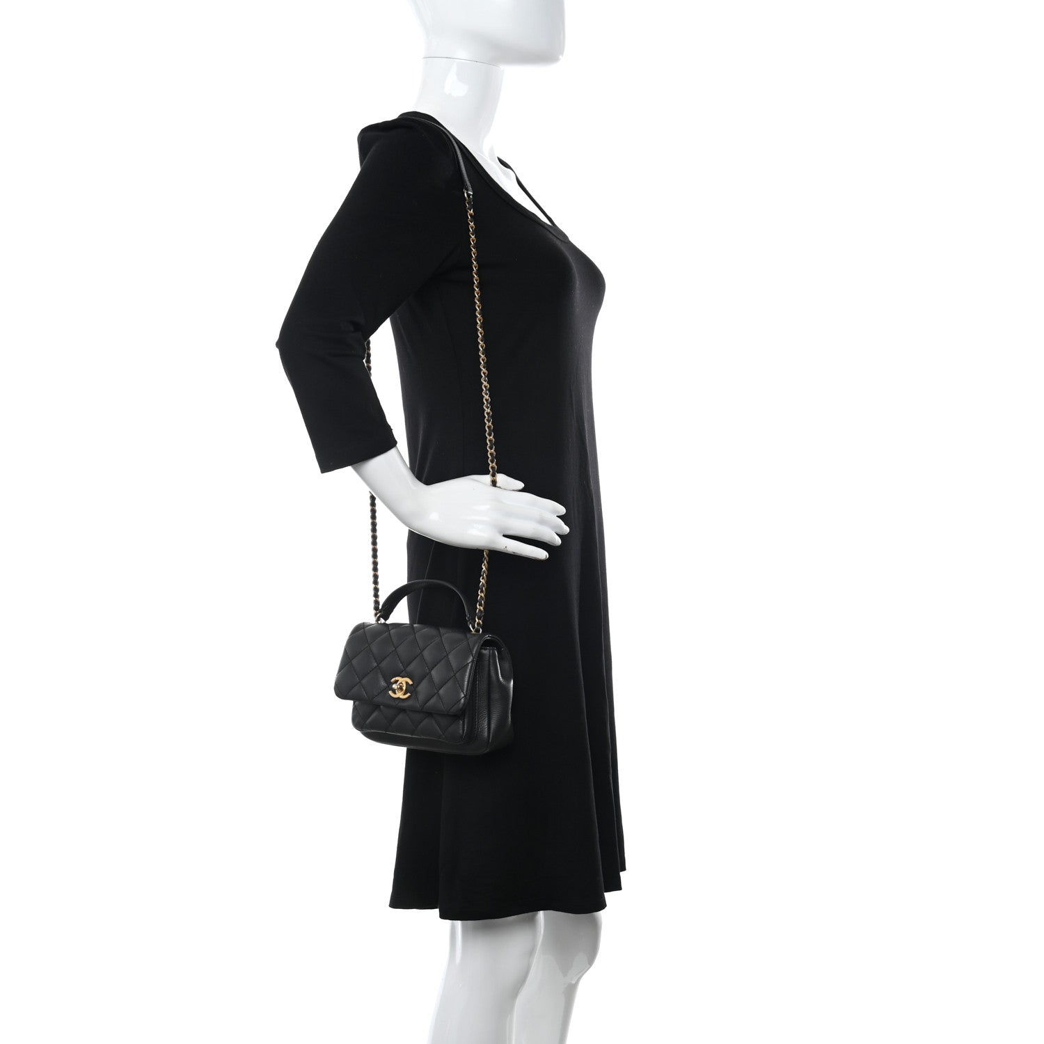 Chanel Calfskin Quilted Top Handle Flap Black 2 of 11
