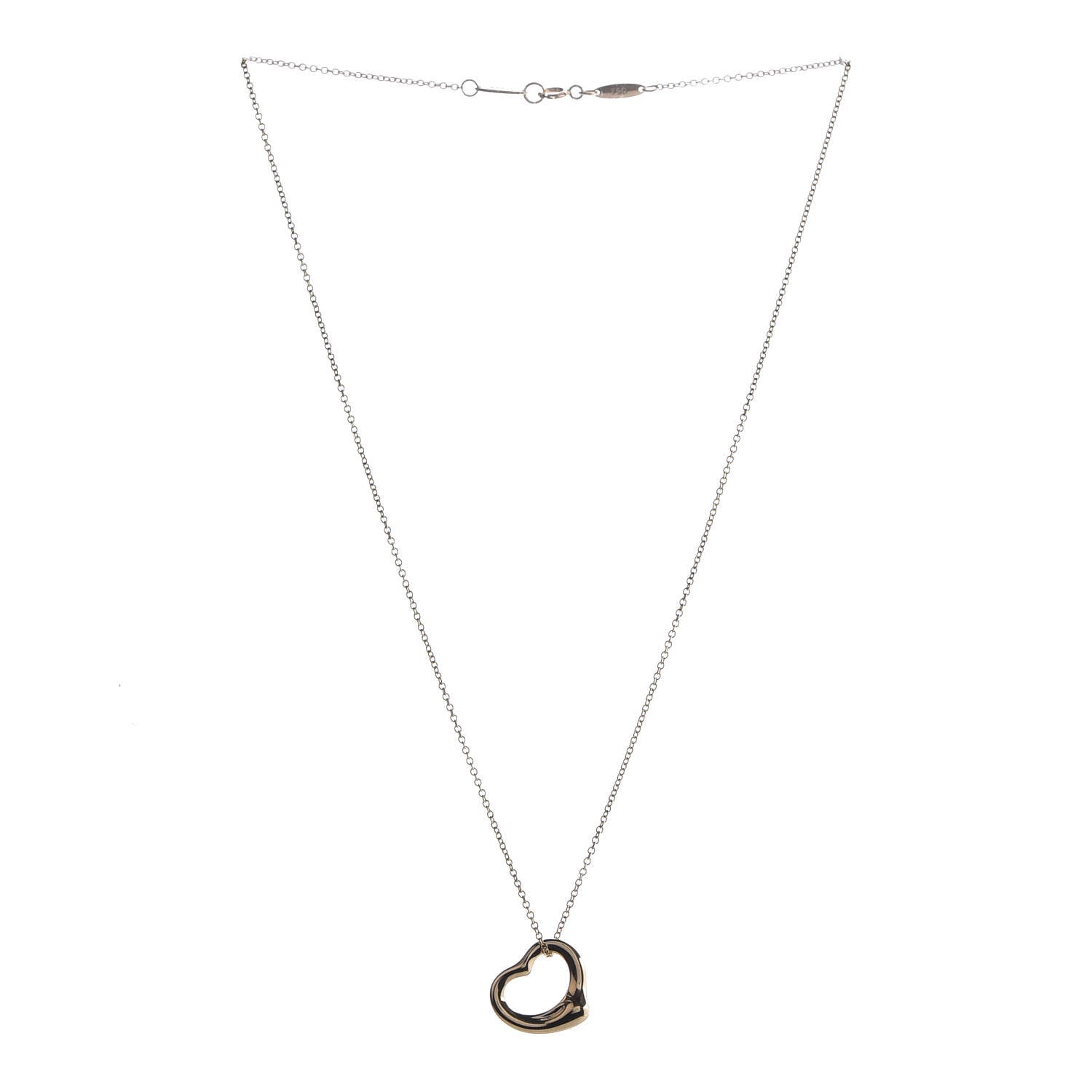 Tiffany 18K Yellow Gold 16mm Elsa Peretti Open Heart Pendant Necklace 3 of 9