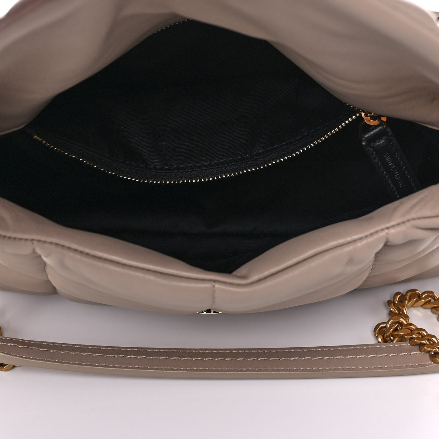 Lambskin Quilted Small Loulou Puffer Monogram Chain Satchel Dark Beige