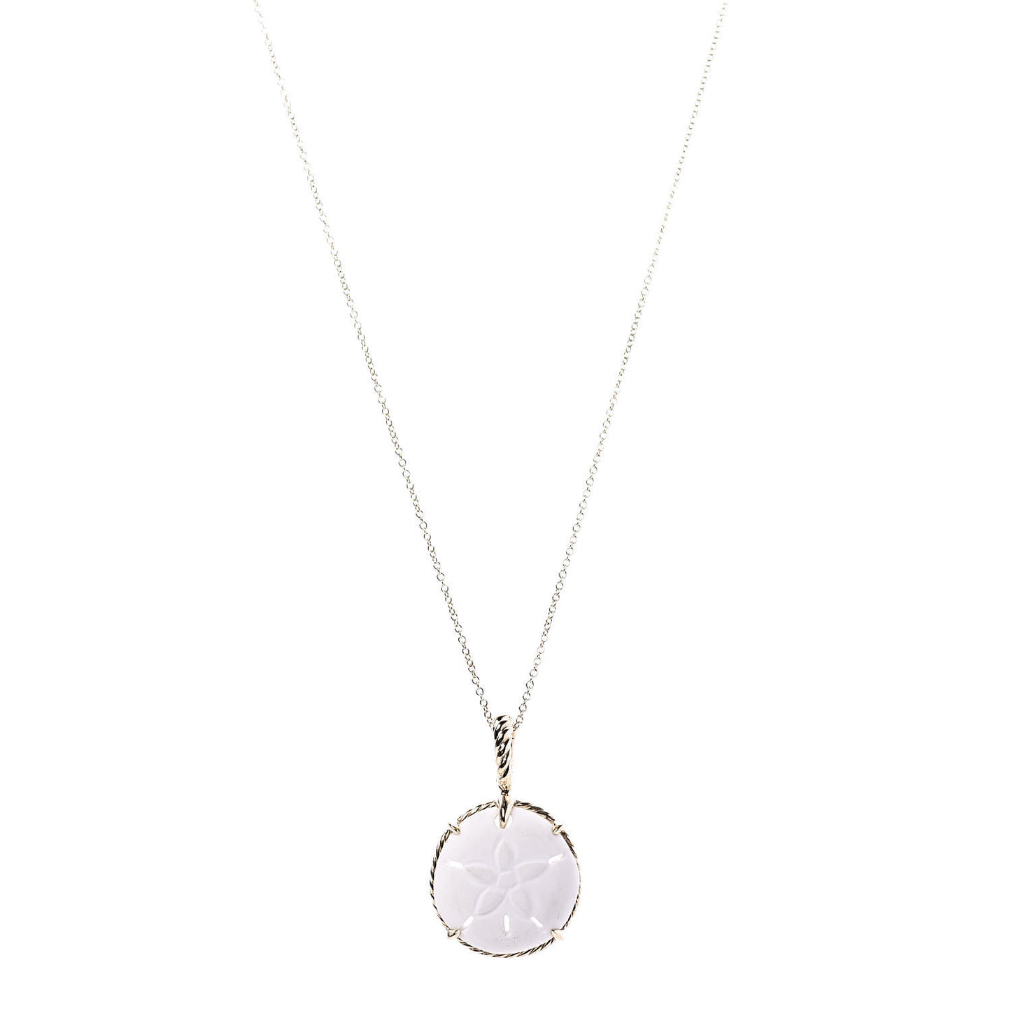 18K Yellow Gold White Agate Sand Dollar Amulet Pendant Necklace