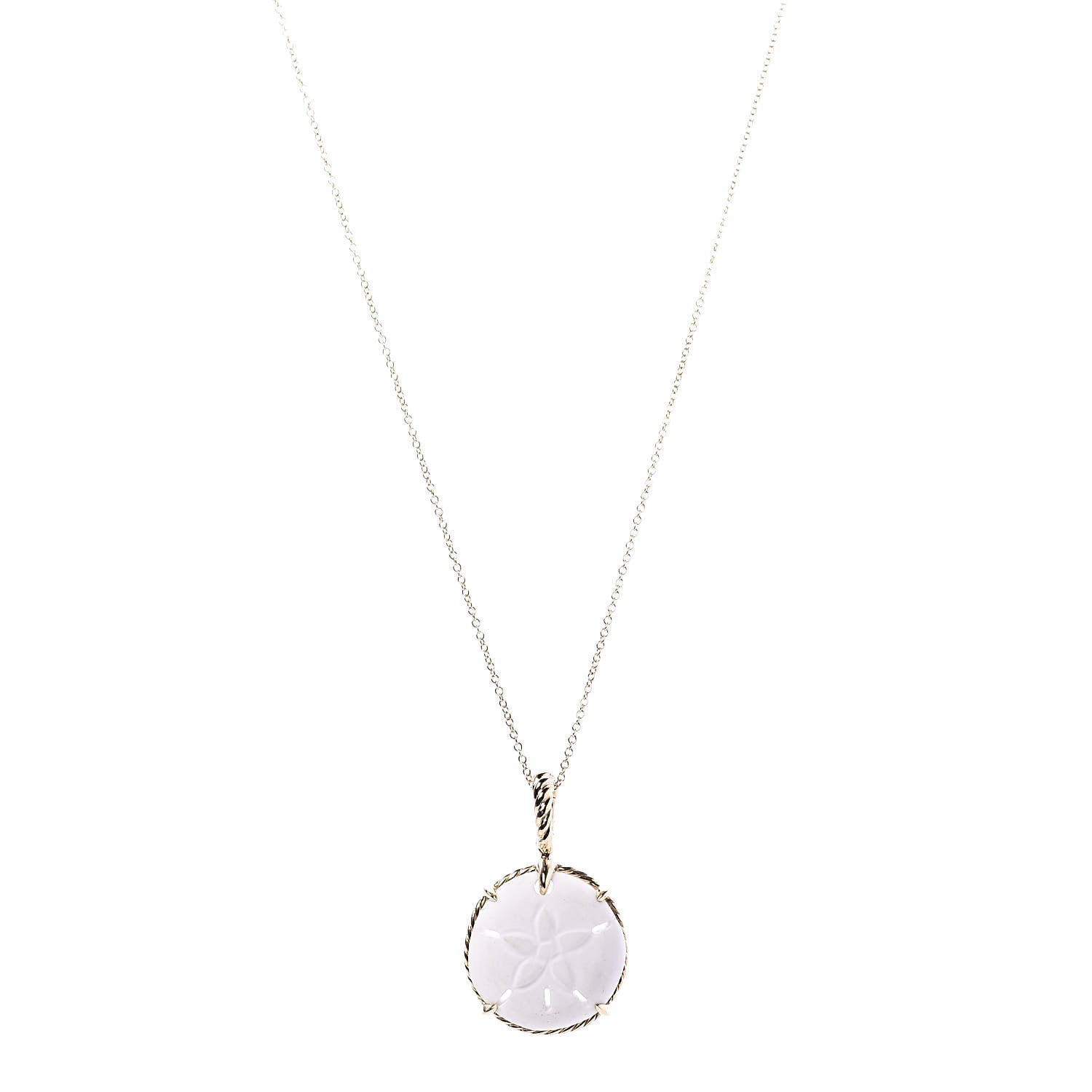 David Yurman 18K Yellow Gold White Agate Sand Dollar Amulet Pendant Necklace 1 of 6