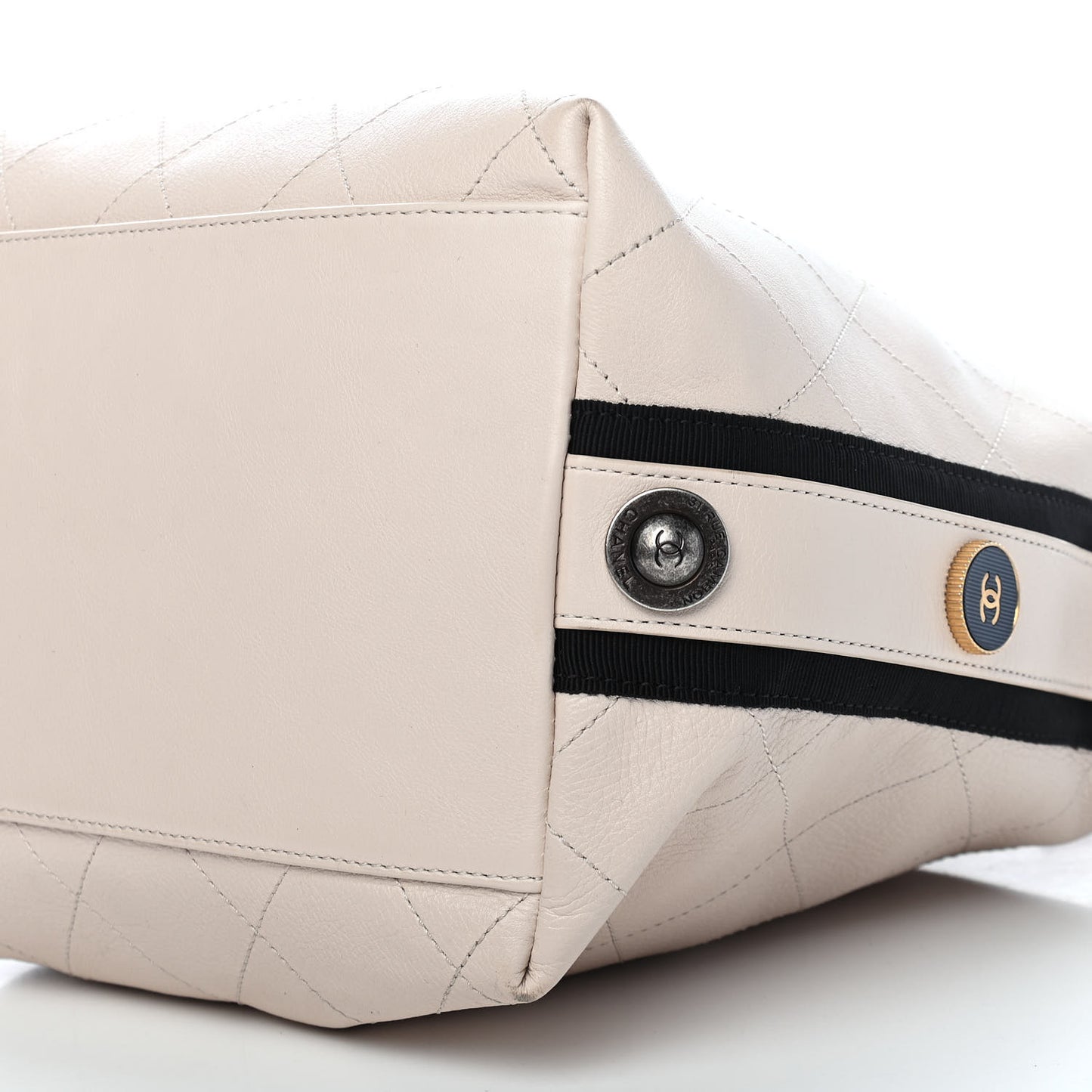Calfskin Stitched Large Button Up Hobo Ivory Black