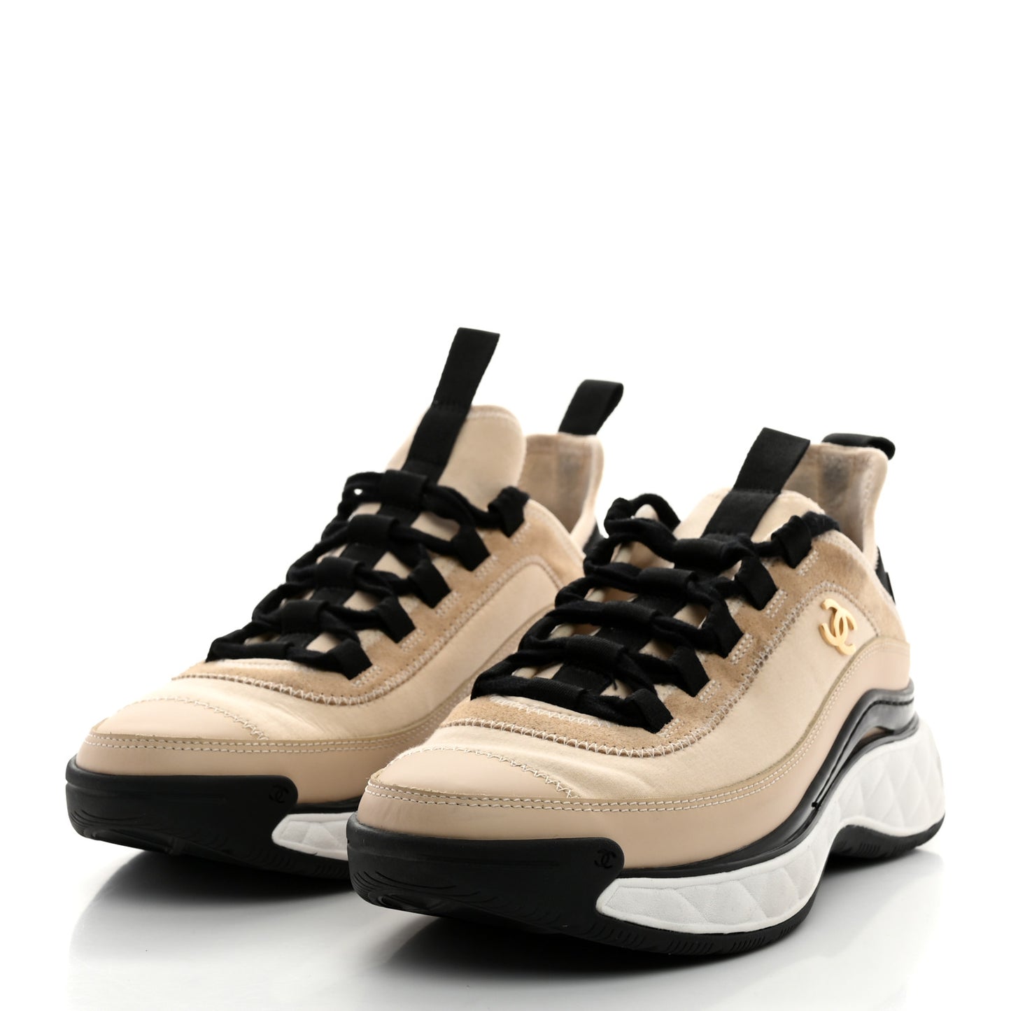 Velvet Calfskin Mixed Fibers CC Sneakers 37 Ivory Black